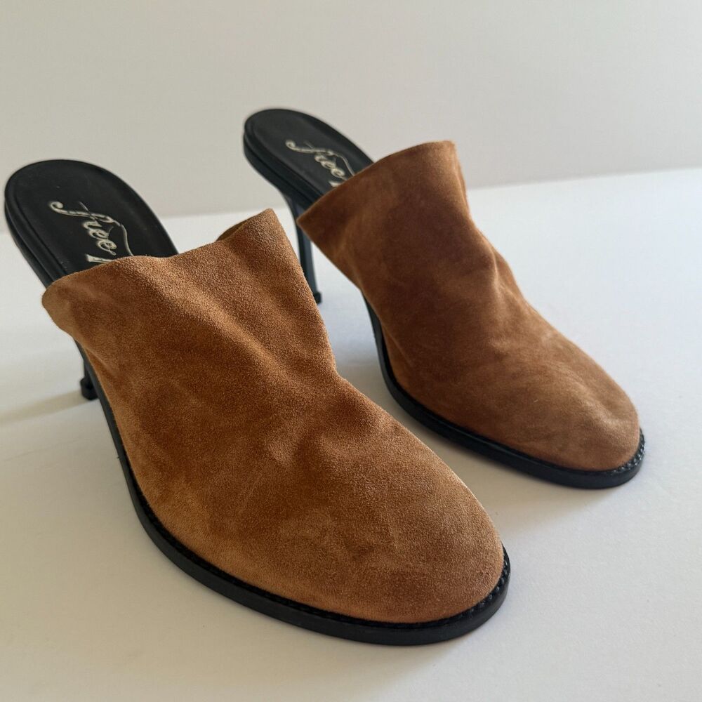 NWOB Free People Leila Suede Leather Slip On Cognac Brown Mules Sz 40 (9.5) - Picture 2 of 9